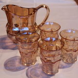 Verseuse et ses quatre verres rose orangé