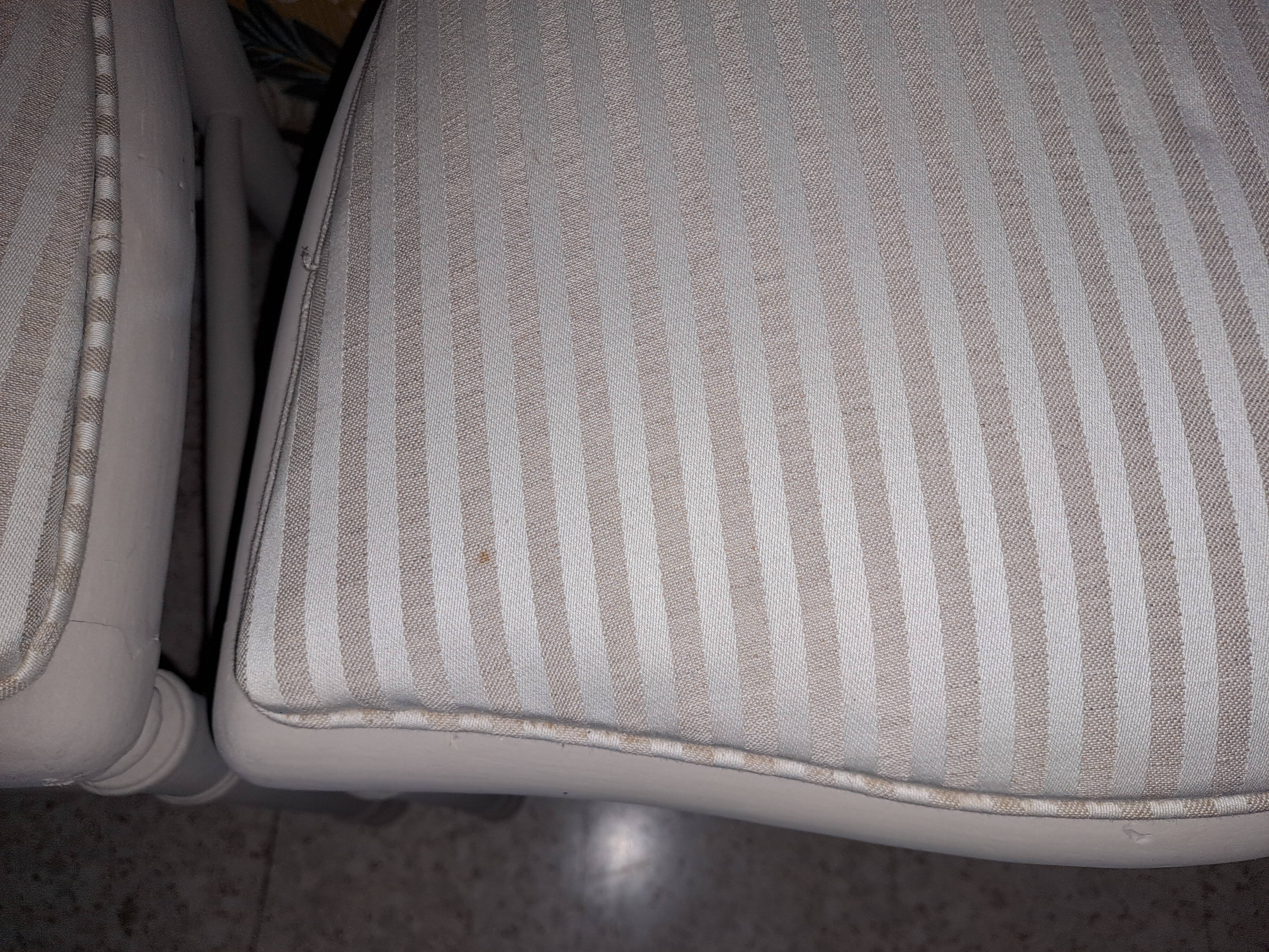 Lot of 2 empire style opera chairs redone in 19th century striped fabric, beige color