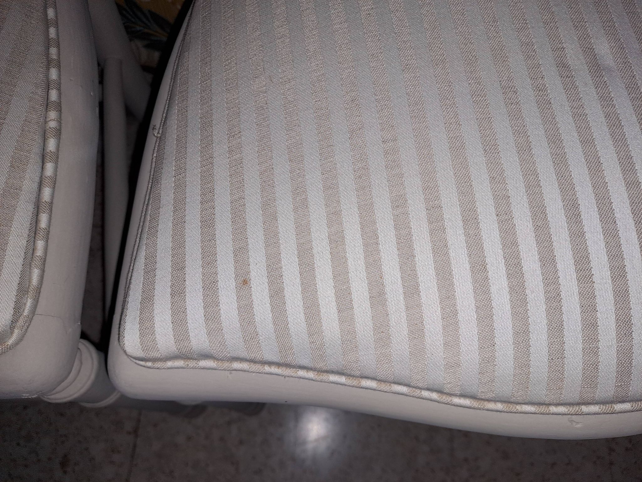 Lot of 2 empire style opera chairs redone in 19th century striped fabric, beige color