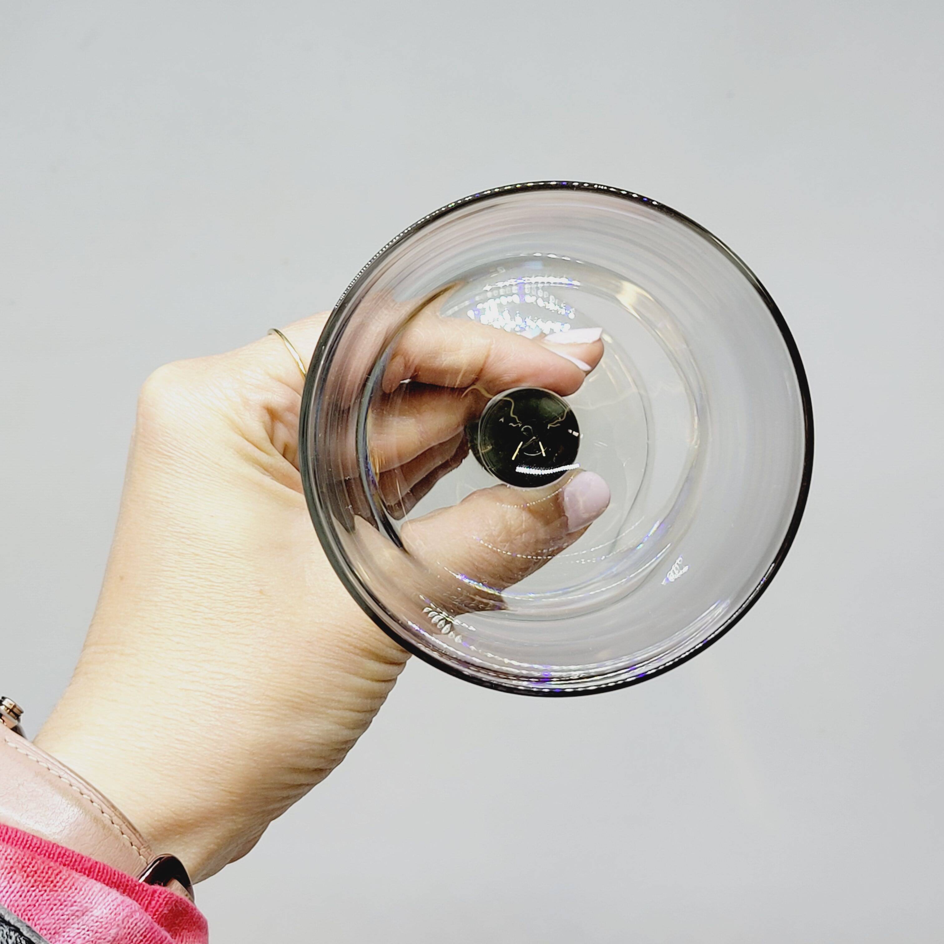 8 Bormioli Rocco Vintage Crystal Water Glasses with Grooved Grey Base