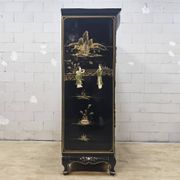 Vintage Chinese black lacquer cabinet soapstone, mother-of-pearl bohemia