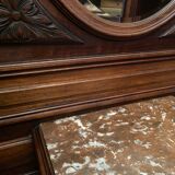 Solid walnut vestibule coat rack with oval mirror and bronze hooks