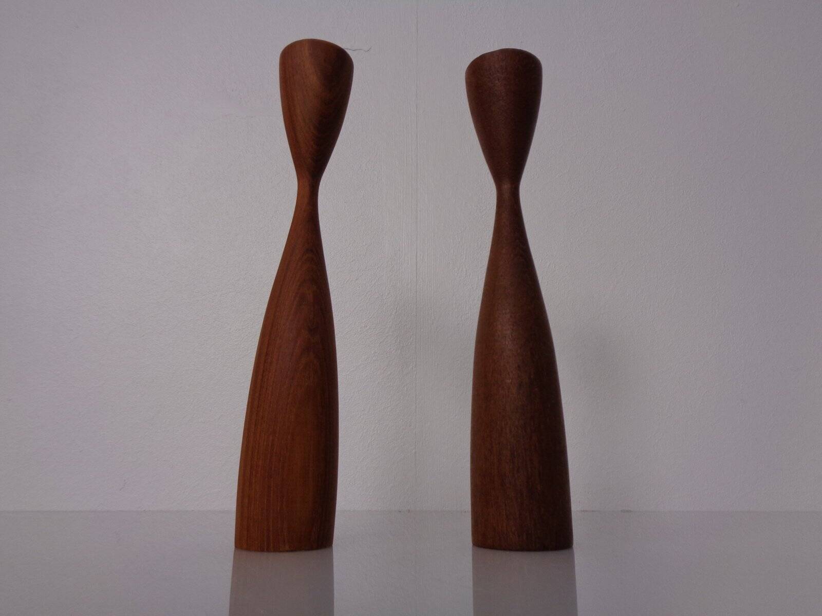 Danish Filigree Teak Candleholders, 1960s, Set of 2