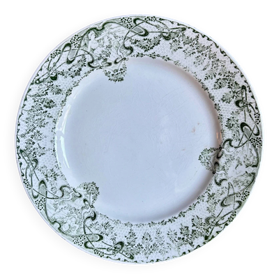 Assiette à gâteau Creil & Montereau en terre de fer verte, service ''Compiègne