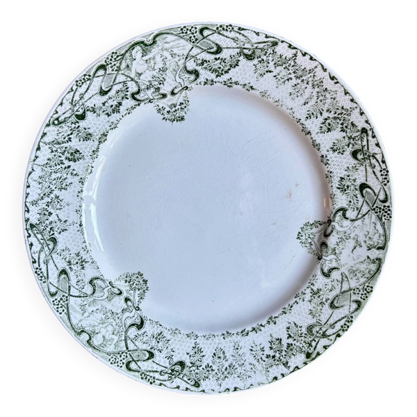 Assiette à gâteau Creil & Montereau en terre de fer verte, service ''Compiègne