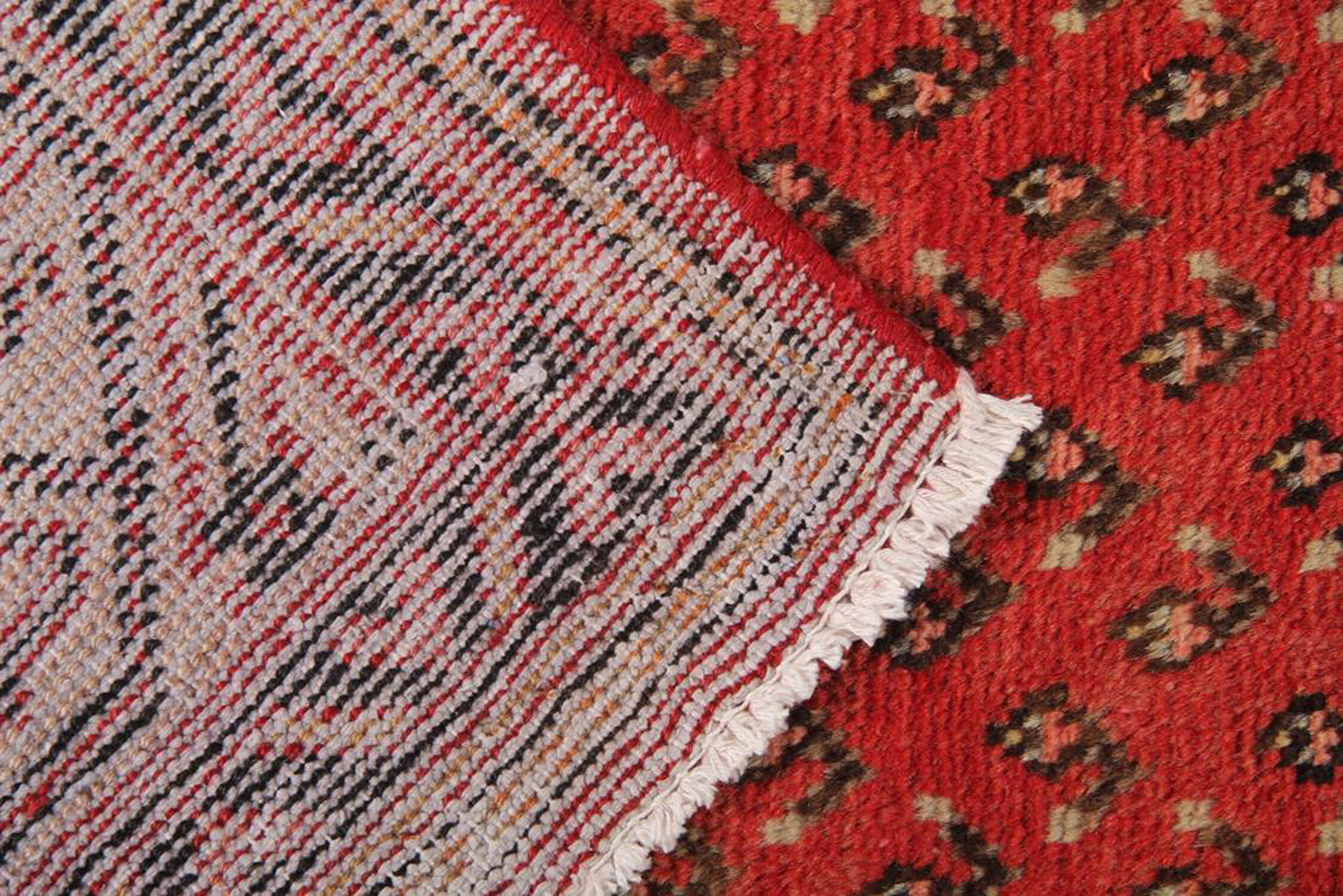 Red runner rug handwoven traditional oriental paisley wool carpet - 105x420cm