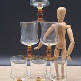 Set of 6 antique Luminarc glasses with amber feet