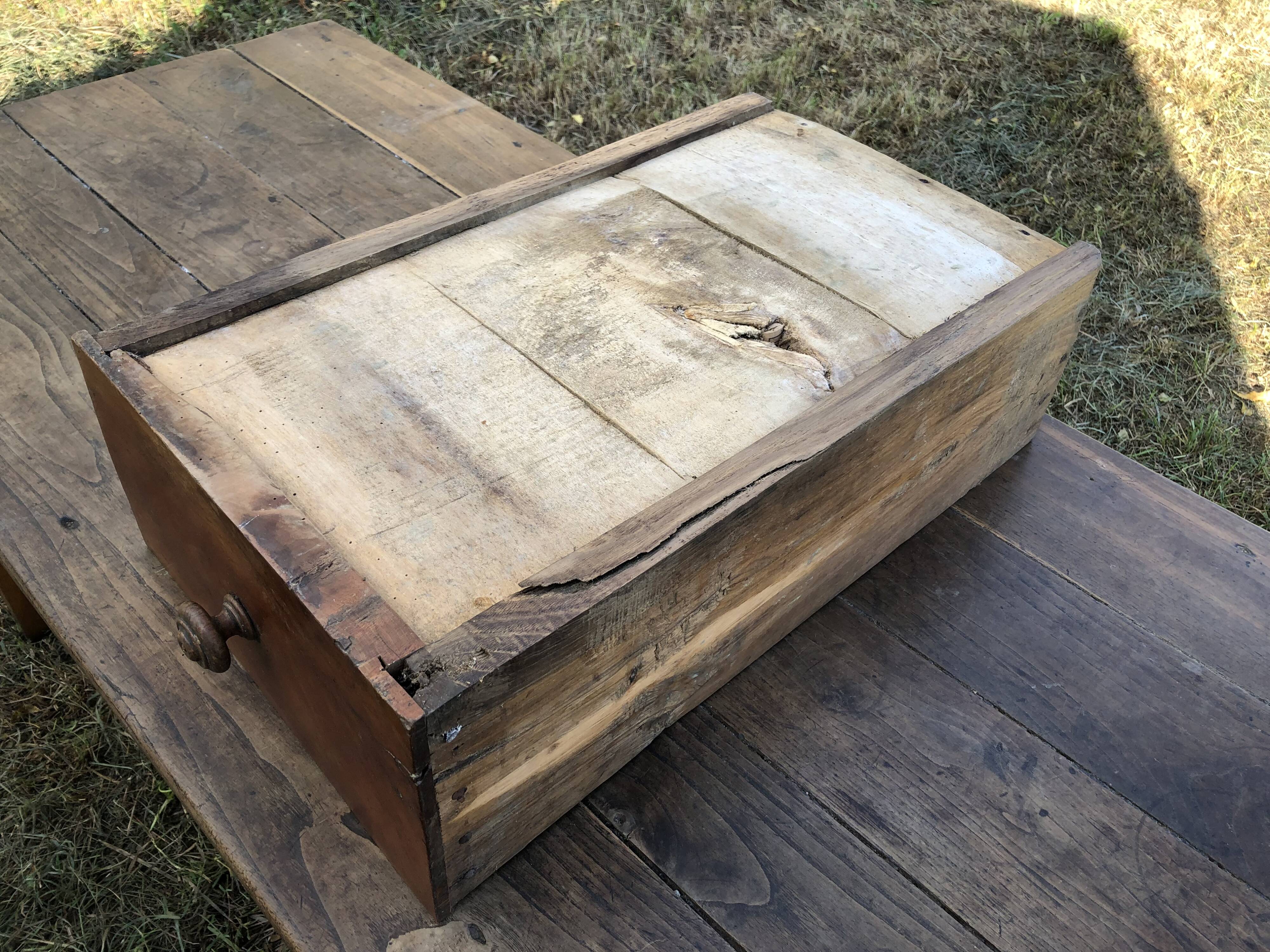 Antique Louis XV paneled table with 3 front drawers in solid cherry wood