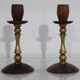 Pair of Danish candle holders in brass and rosewood 1960