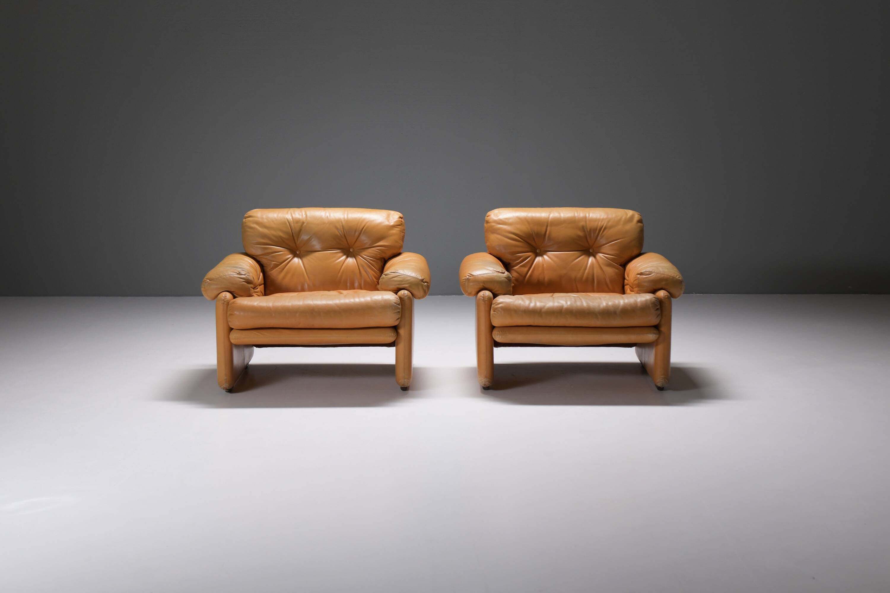 Stunning Coronado chairs in cognac leather by Afra & Tobia Scarpa - B&B Italia