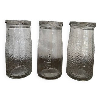 Lot de trois pots de conserve 1l en verre durax vintage