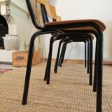 Series of 4 wooden and metal school chairs