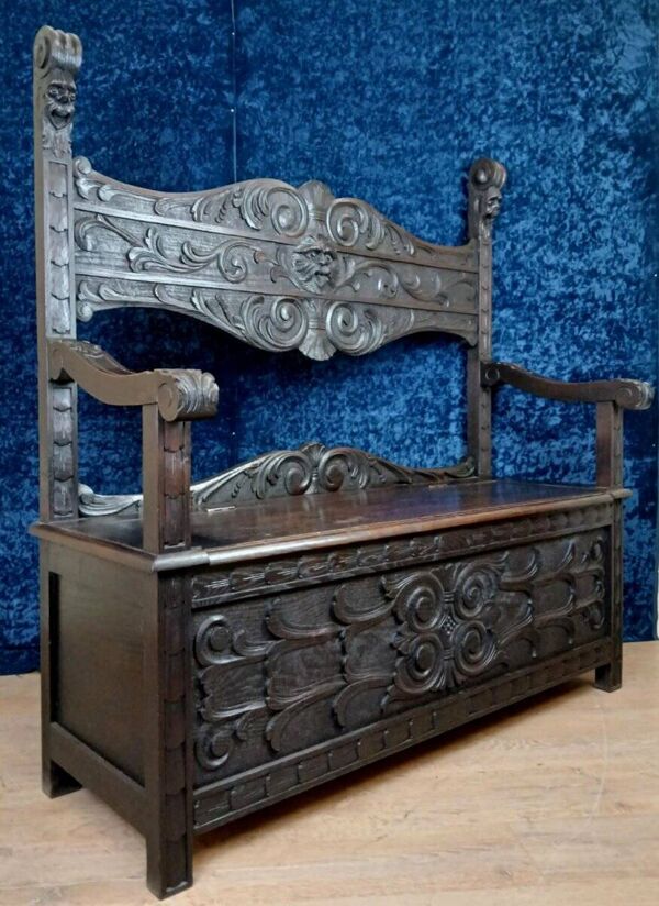 Banc coffre en bois massif style renaissance italienne
