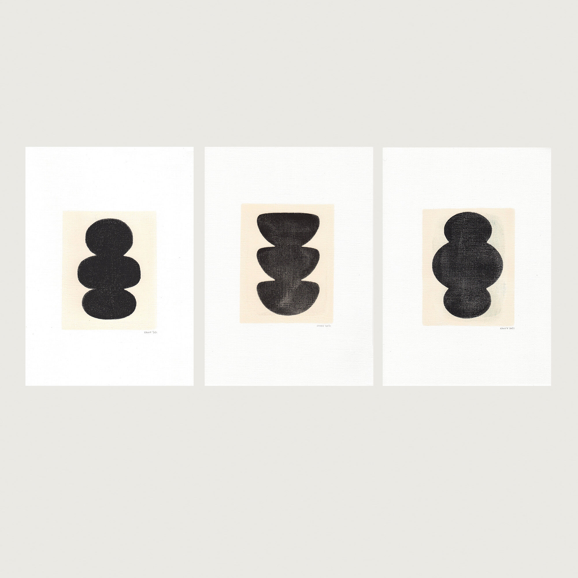 Ensemble de  3 peintures sur papier  signés Eawy