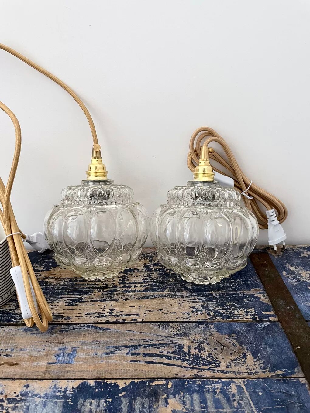 Set of two new electrified bubble globe lamps