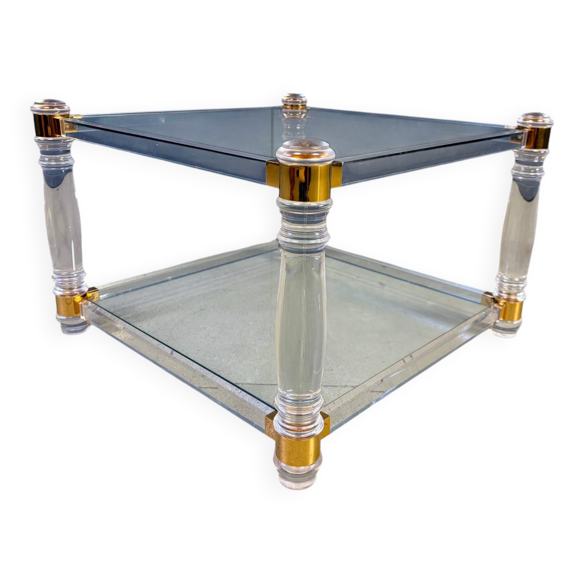 Lucite and brass coffee table, 1970s