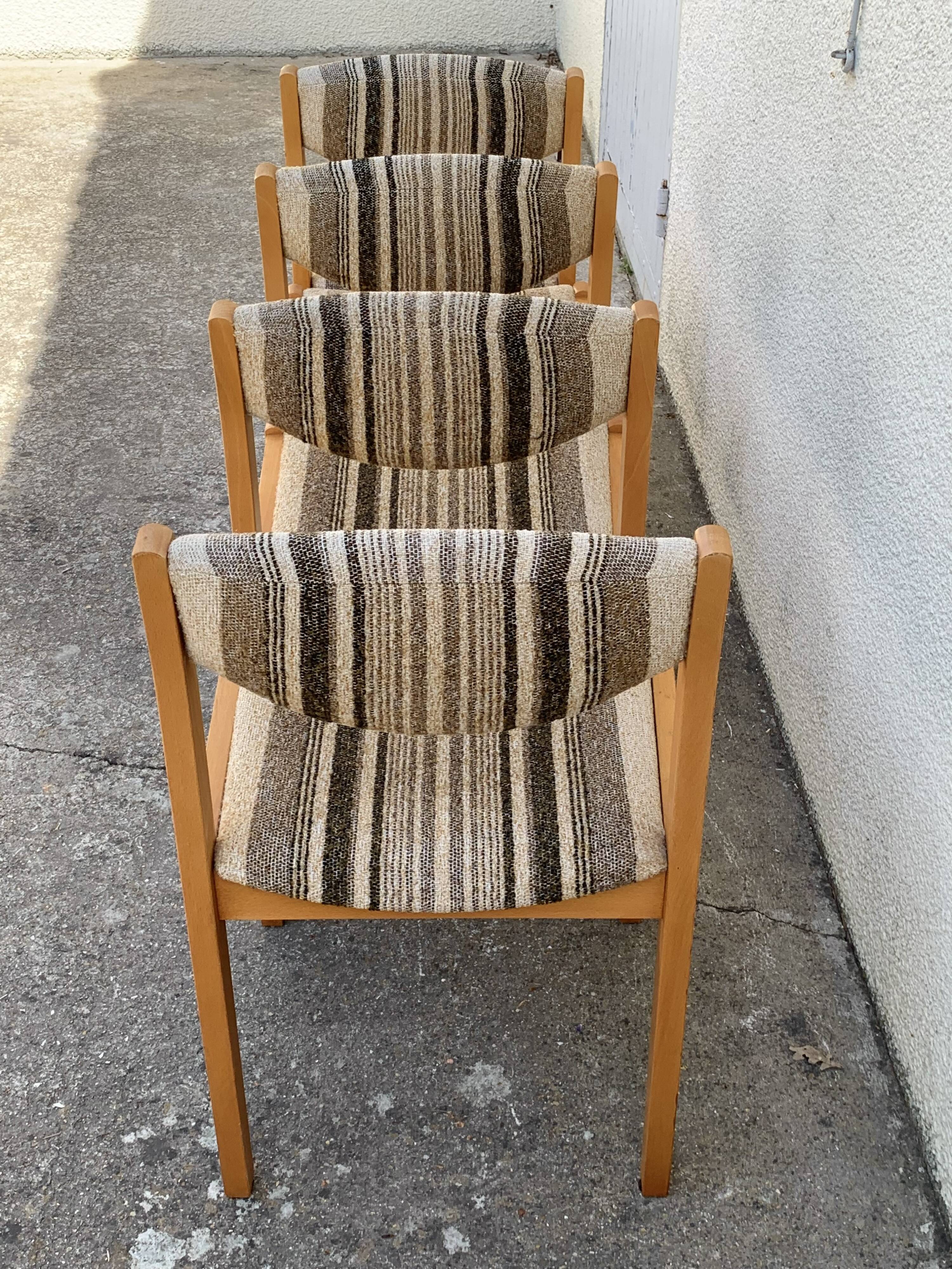 Suite of 4 chairs self beech brass and wool 1960