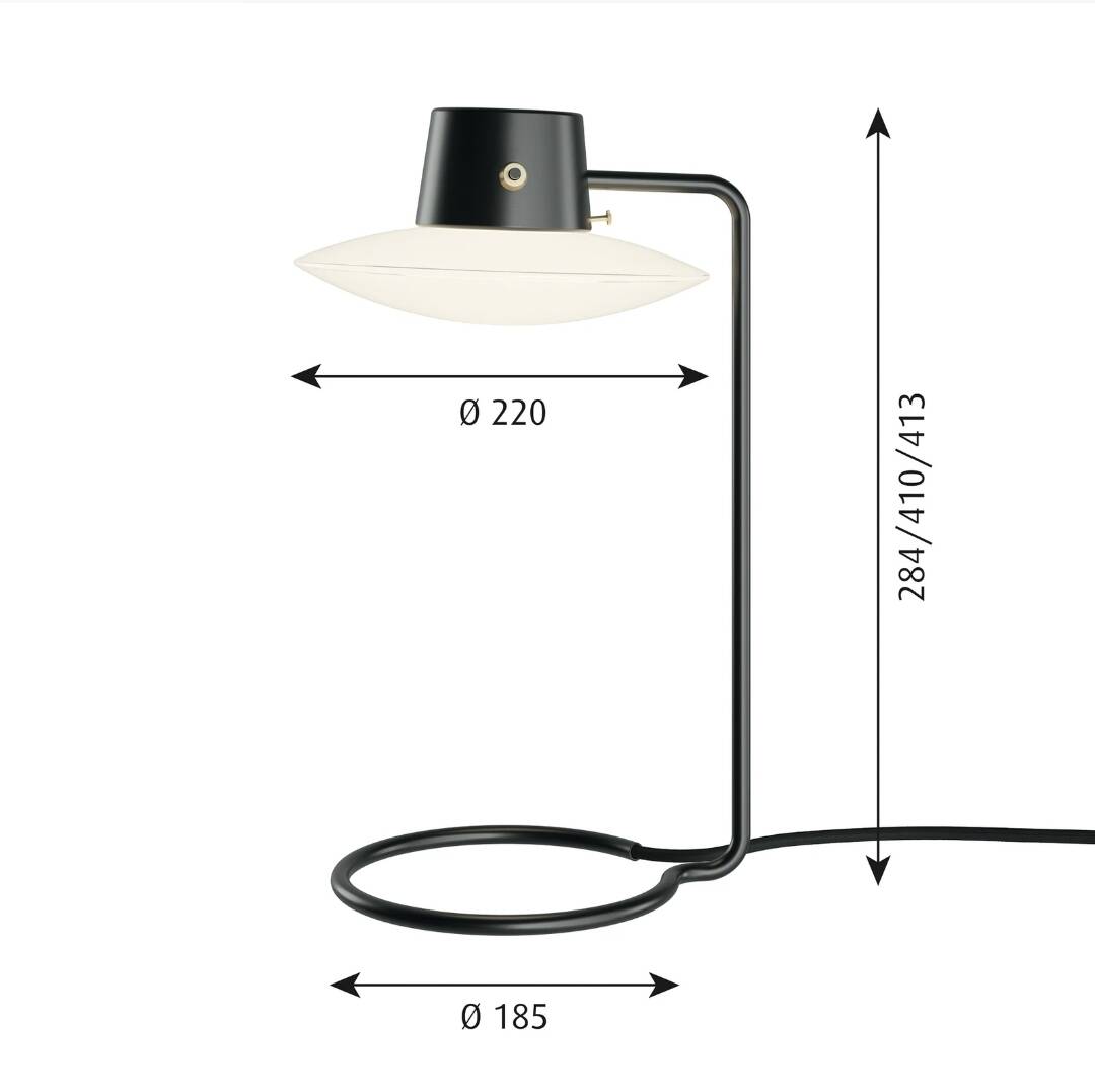 Lampe de table AJ Oxford - Arne Jacobsen 1963 - Acier noir et verre so