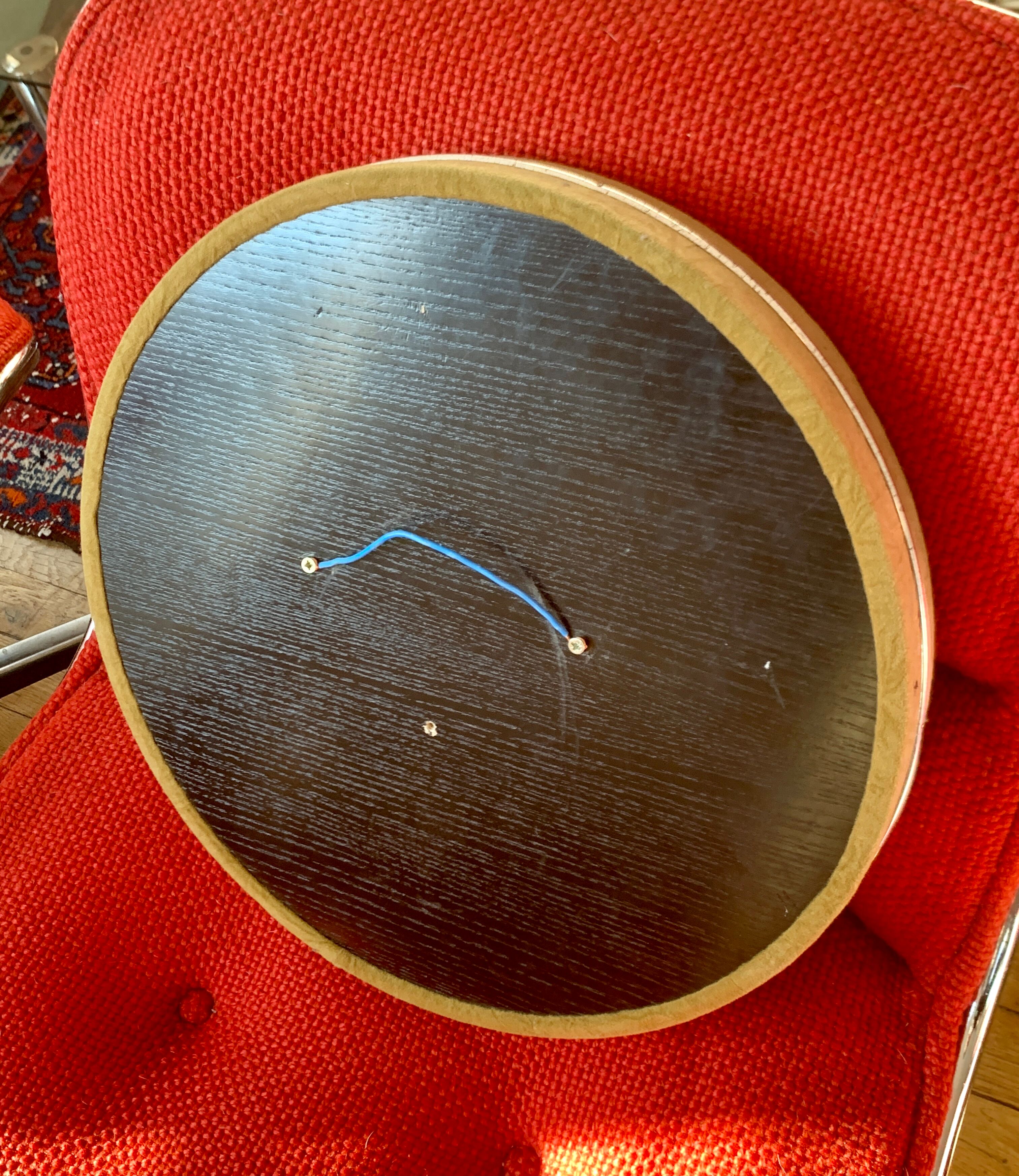 Vintage round mirror 70's fabric and metal