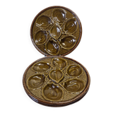 3 green majolica oyster plates from St Clément in good condition.