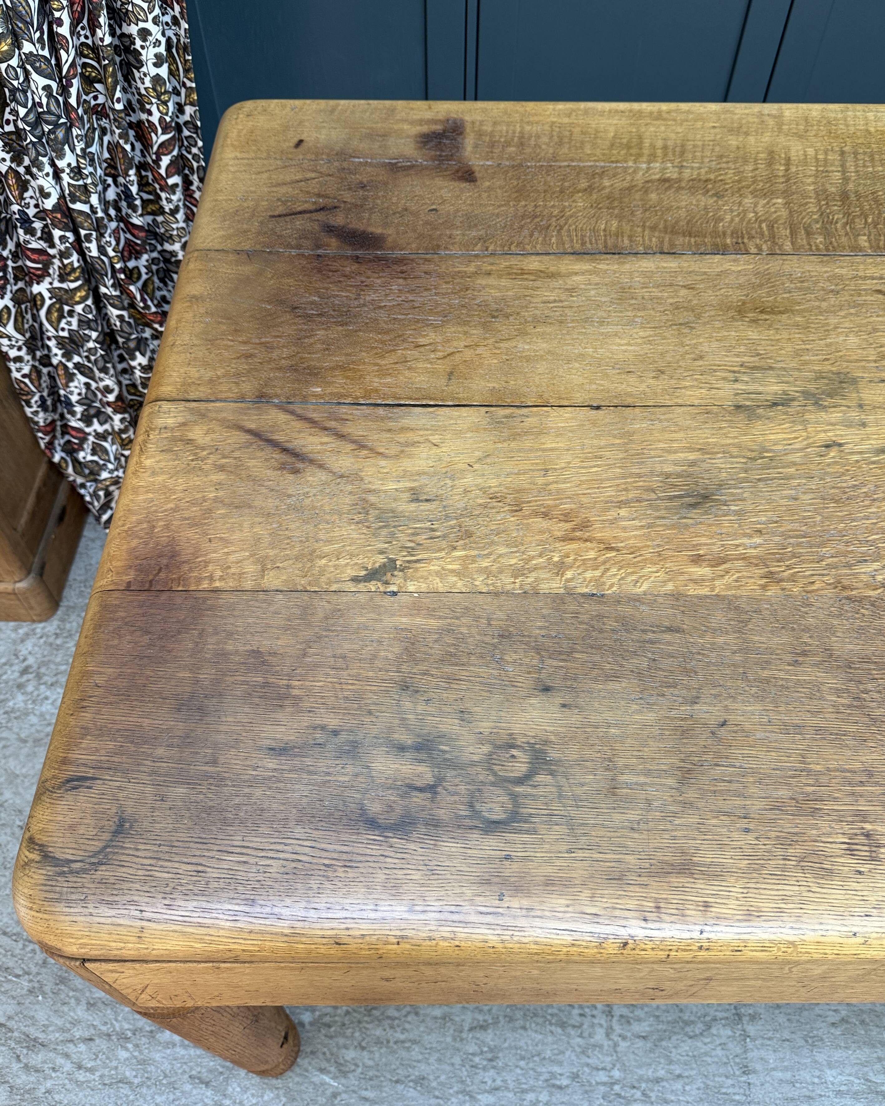 Large antique workshop dining table in solid oak (renovated)