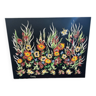 Tapisserie murale Signée O. Caly  "La Lice"  Atelier d'Art Contemporain 196