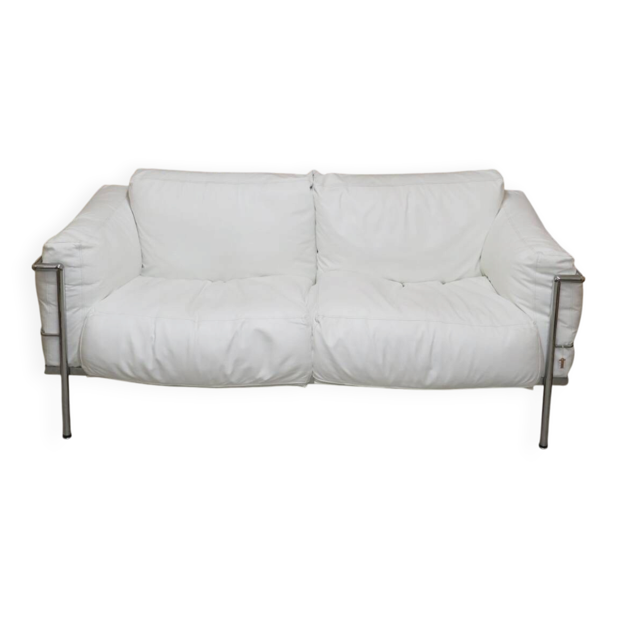LC3 sofa by Le Corbusier, chrome and white leather
