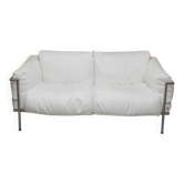 LC3 sofa by Le Corbusier, chrome and white leather