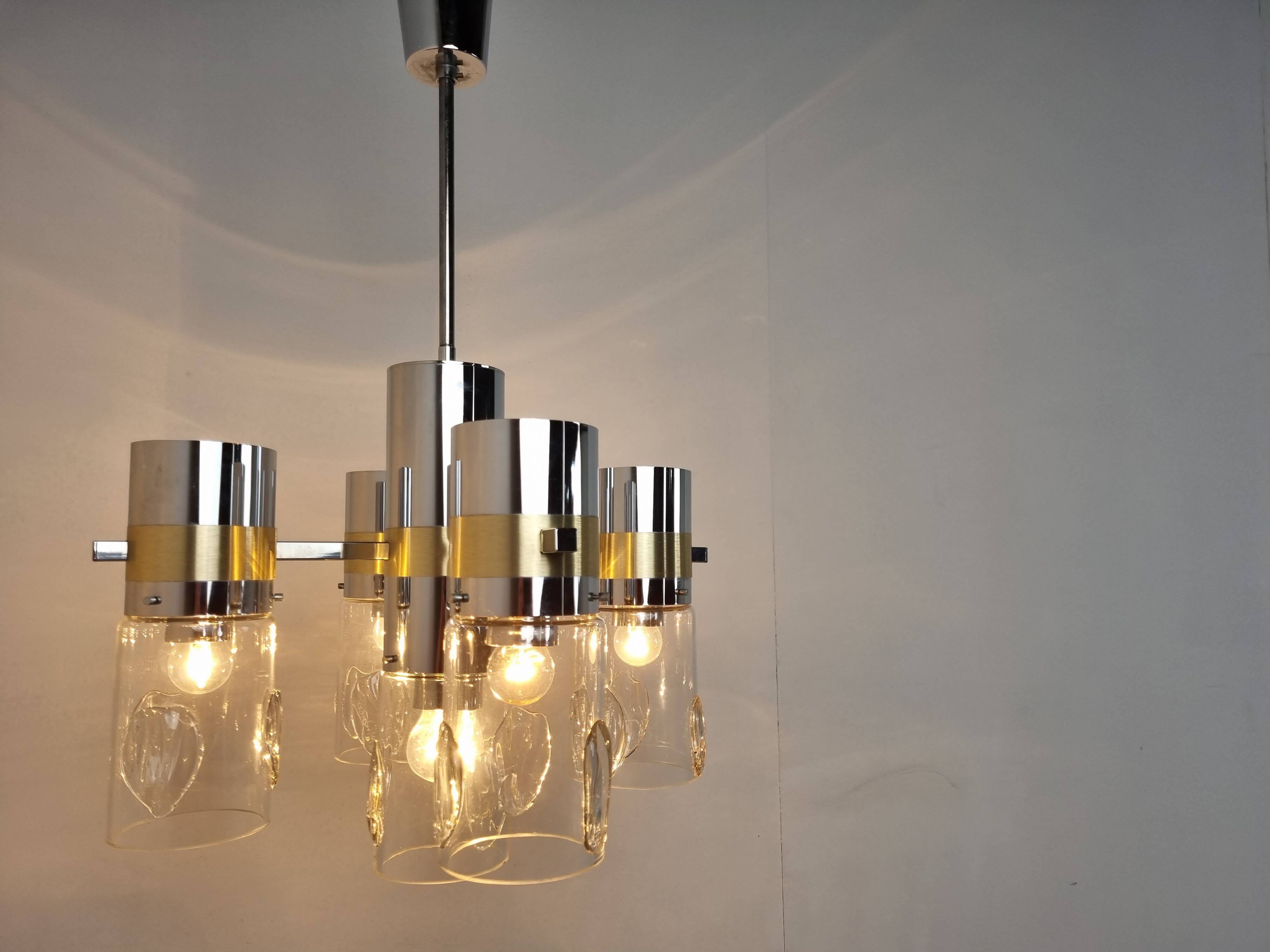 Vintage italian glass and chrome chandelier, 1970s
