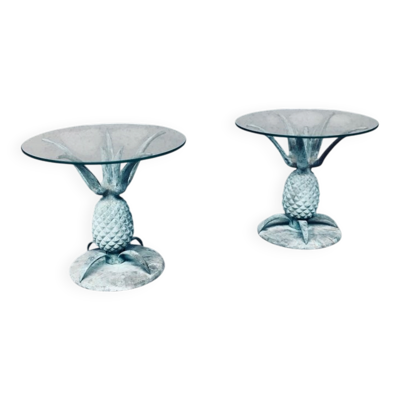 Hollywood Regency Style Brass Patinated Pineapple Side Tables, France, 1970s, Set of 2