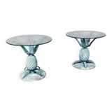 Hollywood Regency Style Brass Patinated Pineapple Side Tables, France, 1970s, Set of 2