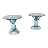 Hollywood Regency Style Brass Patinated Pineapple Side Tables, France, 1970s, Set of 2