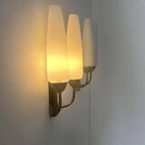 Pair of vintage double wall lights, brass and opaline, France 1950