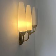 Pair of vintage double wall lights, brass and opaline, France 1950