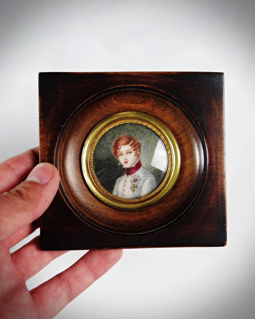 Portrait miniature Tondo Napoléon II officier gouache peint à la main XIXè