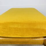 Tabouret scandinave en teck et velours jaune, années 60