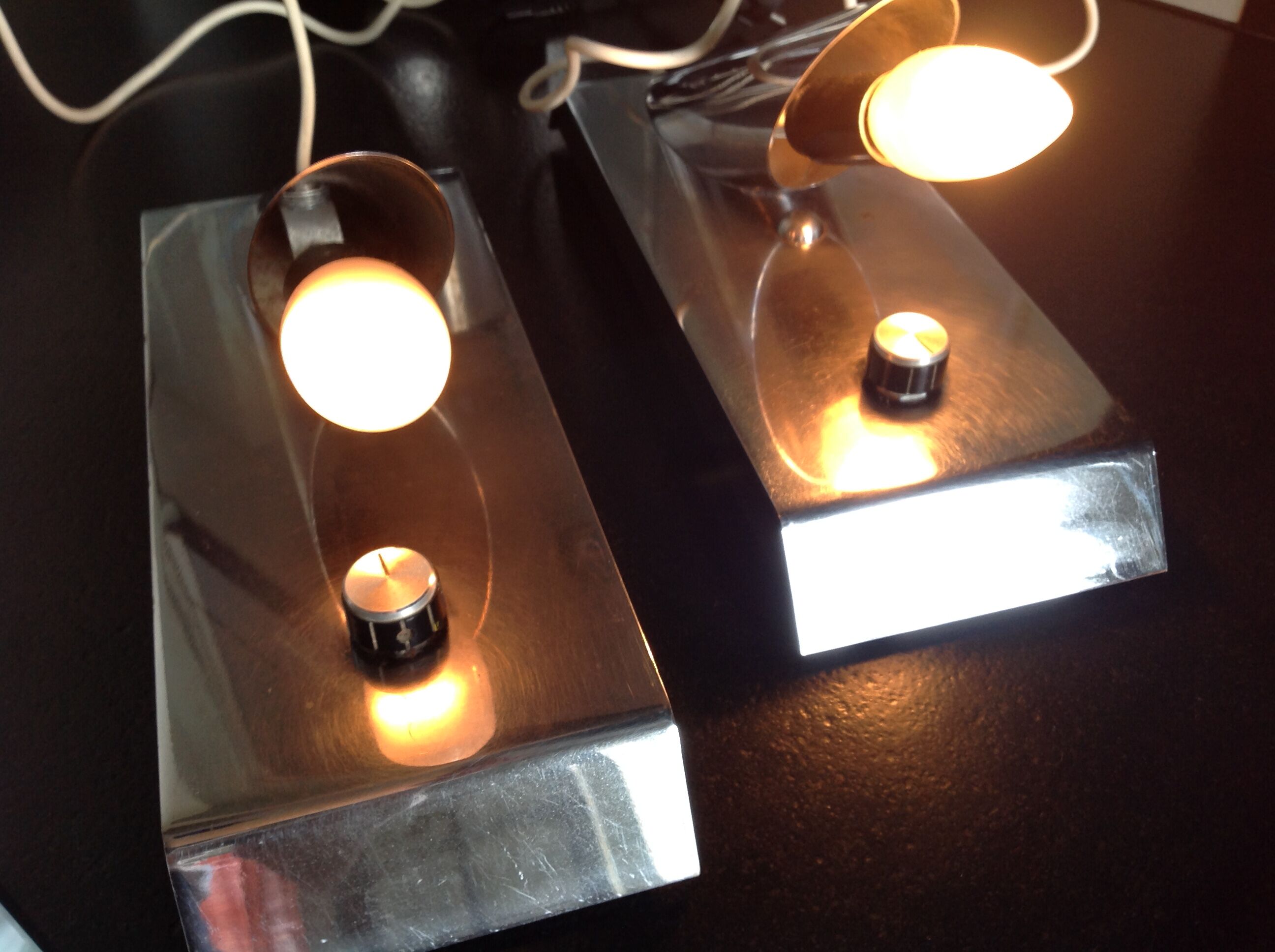 Pair of vintage chrome lamps, 70s