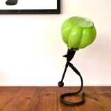 Lampe de table articulée moderniste en verre et laiton à boîtier vert