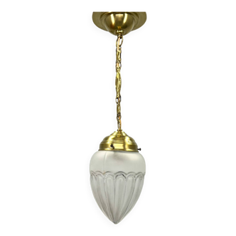 Suspension Art Déco en laiton et verre, Allemagne années 1930, restaurée