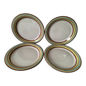 4 grandes assiettes graphiques à rayures multicolores – 26 cm
