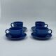 Set of 4 vintage blue ceramic cups and saucers.