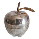 Boîte en métal argenté en forme de pomme style hollywood regency vintage