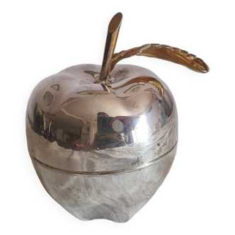 Boîte en métal argenté en forme de pomme style hollywood regency vintage