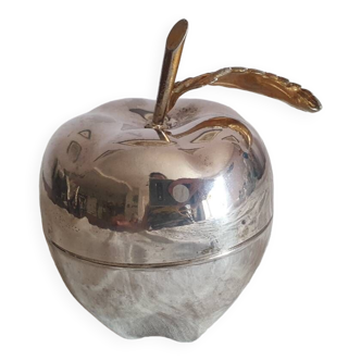 Vintage hollywood regency style apple shaped silver metal box
