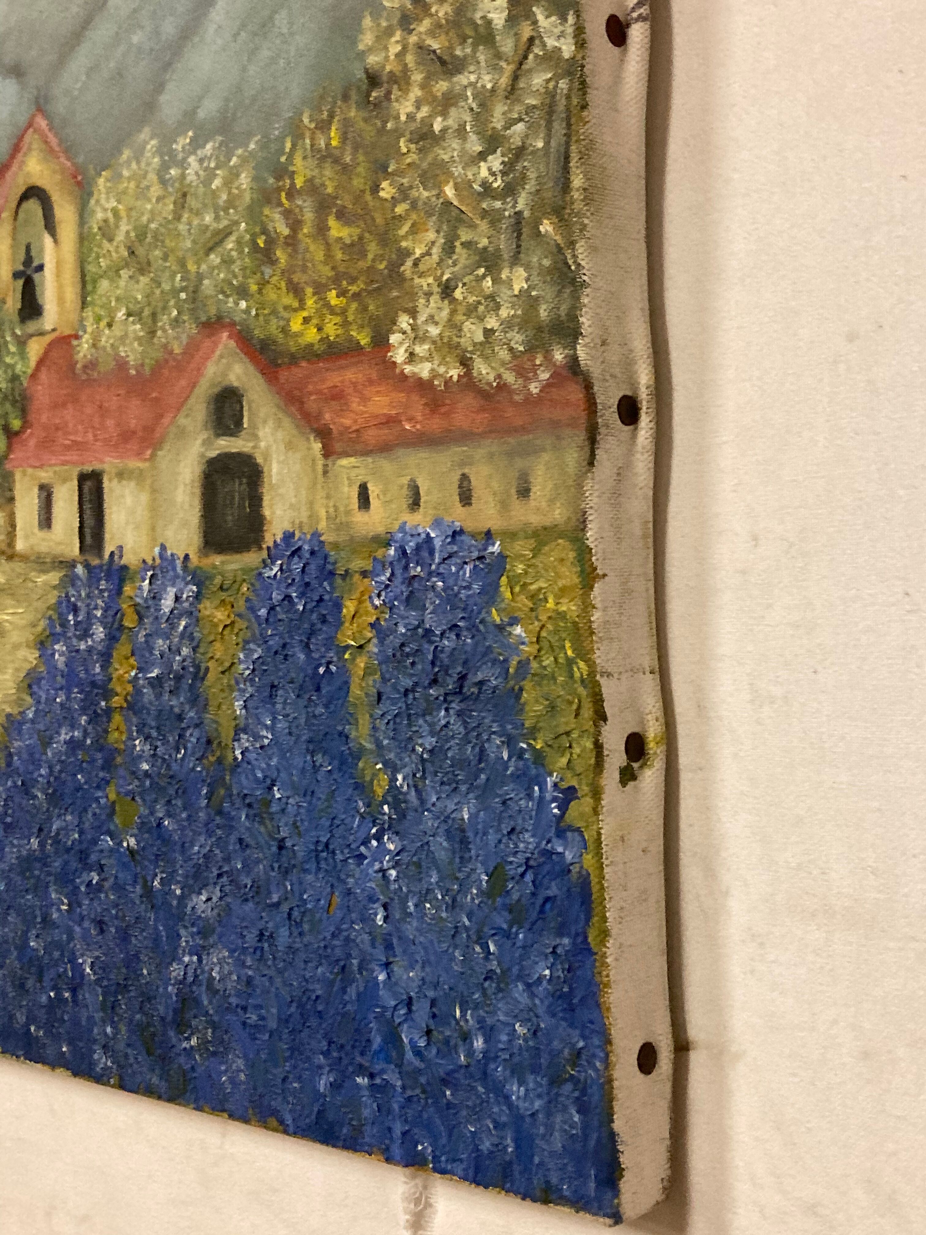 Huile sur toile « clocher »