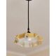 Electrified suspension with a frosted opaque glass disc shade.