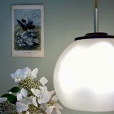 Vintage globe pendant lamp in white opaline