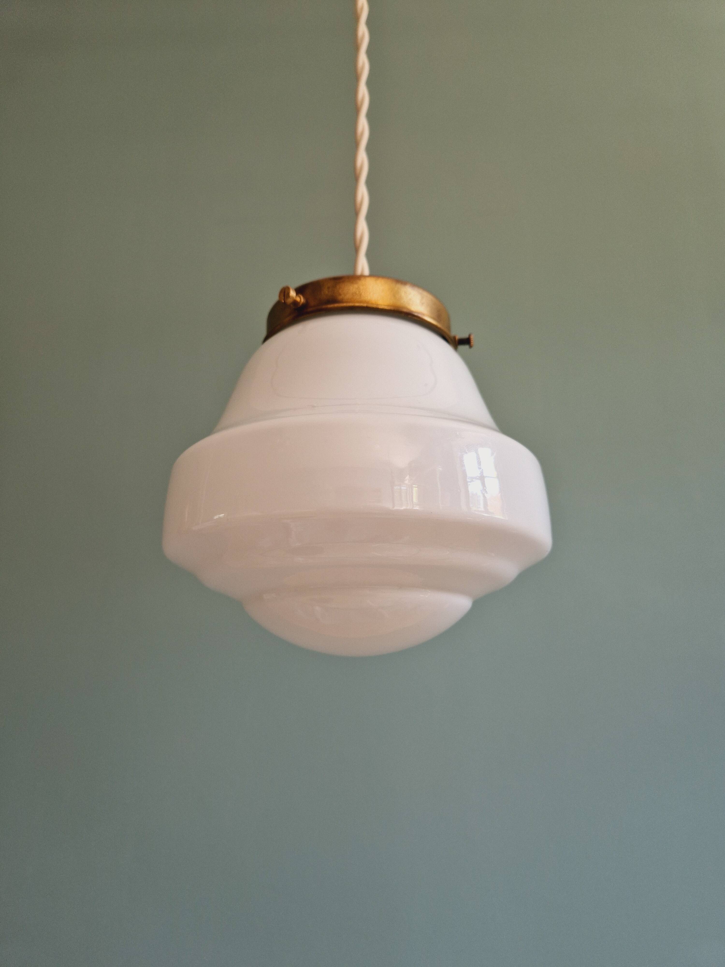 Art Deco pendant light in white opaline glass, 1920s-30s