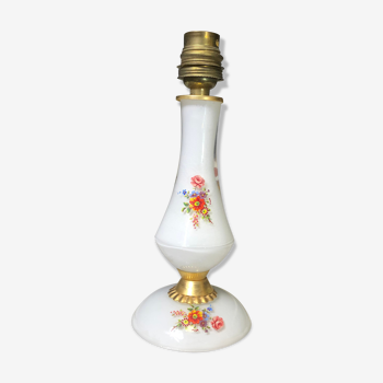 Pied de lampe vintage en verre, motif fleuris