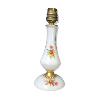 Pied de lampe vintage en verre, motif fleuris